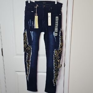 Beacon men's Navy and Gold‎ Skinny Jeans Size 32X32 NWT